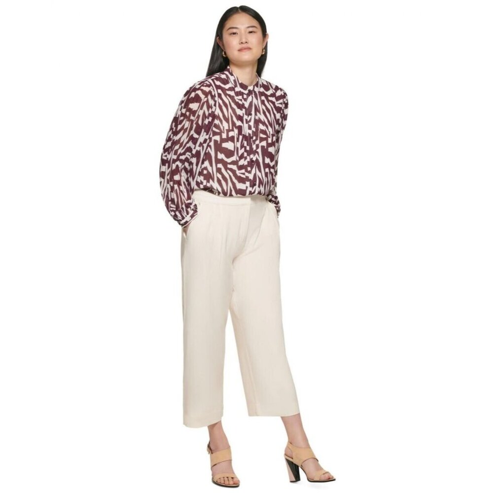 Calvin Klein Womens Large Printed Crew Neckline Long Sleeve Blouse NEW